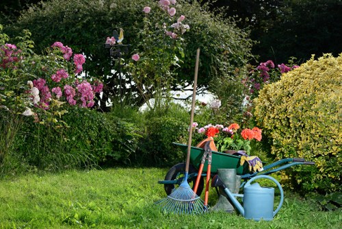 Vauxhall gardener team starting a job in a terraced garden